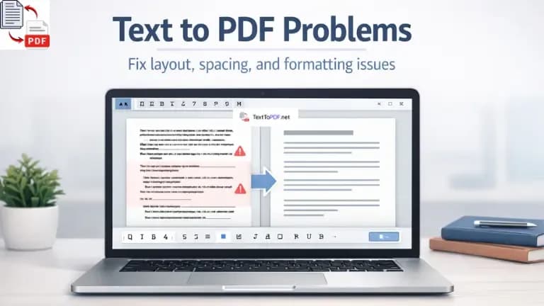 Text to PDF problems shown with messy document on one side and clean formatted PDF on the other
