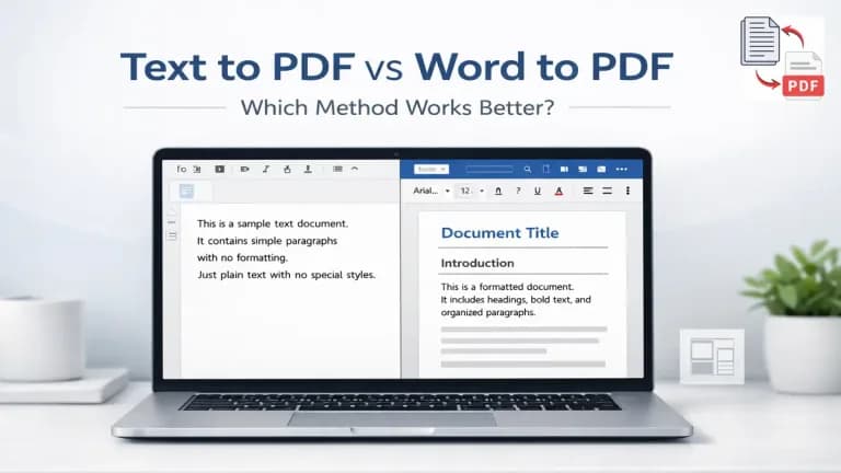 Comparison showing plain text editor and Word document formatting for PDF conversion