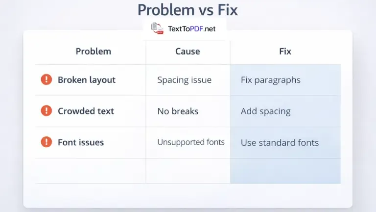 Quick Problem and Fix Table