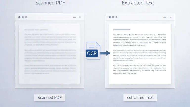 Scanned pdf and extracted editable text showing OCR conversion process