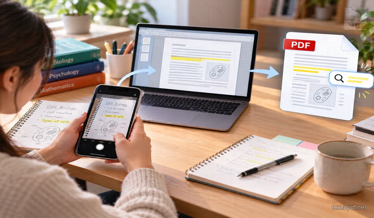 Scanning handwritten study notes with a smartphone to convert into a searchable OCR PDF