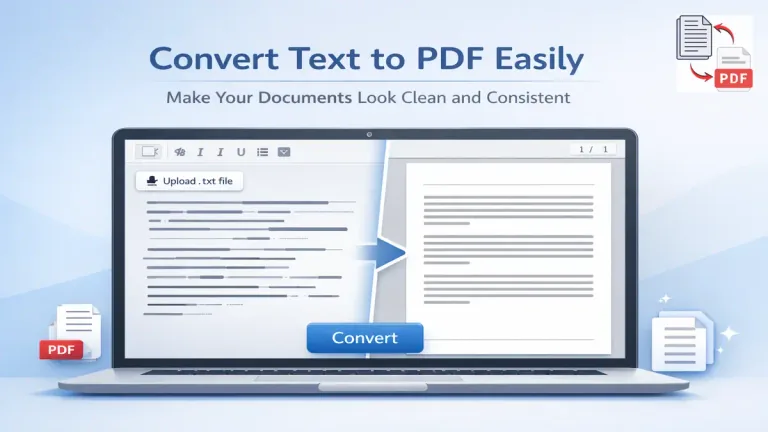 TextToPDF editor showing import txt file option and formatting toolbar