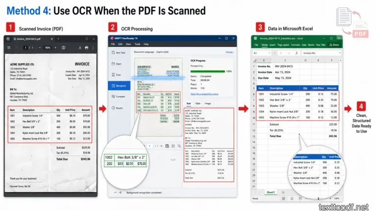 Scanned PDF converted before moving into Excel