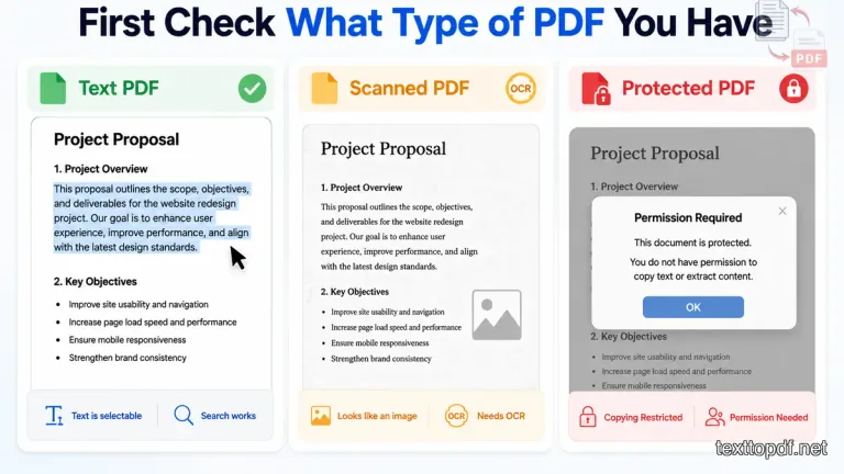 Text based PDF, scanned PDF, and protected PDF before copying to Word