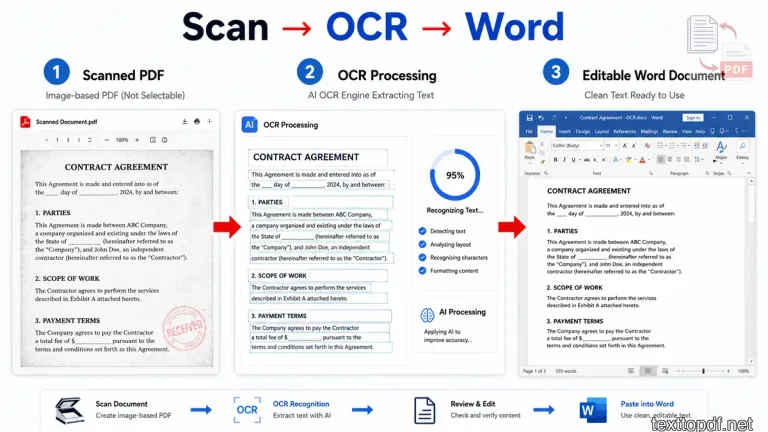 Scanned PDF converted into editable text before pasting into Word