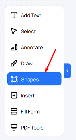 PDF editor side panel with Shapes selected