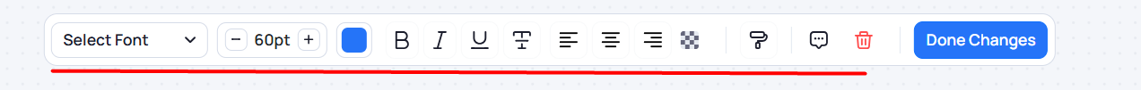 PDF text editing toolbar with font, size, color, alignment, and formatting controls