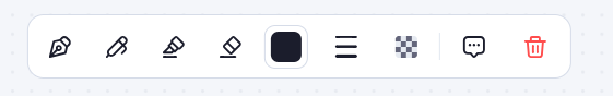 PDF drawing toolbar with pen, marker, eraser, color, and line controls