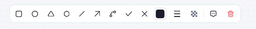 PDF shape toolbar with geometric shapes, arrows, check marks, color, and delete controls