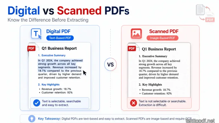 Digital PDF with selectable text and scanned PDF as image