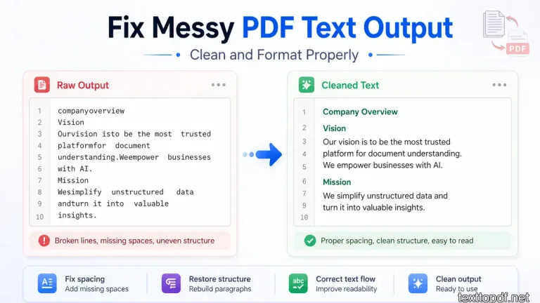 Messy extracted text and cleaned formatted text