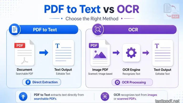 PDF to text extraction and OCR processing