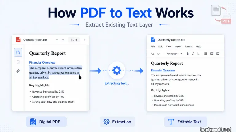 Text being extracted from a digital PDF into editable content with document structure