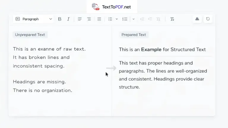 Unstructured text and cleaned text before converting into a PDF document