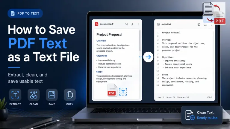 PDF text extraction and saving the cleaned result as a text file in an editor layout