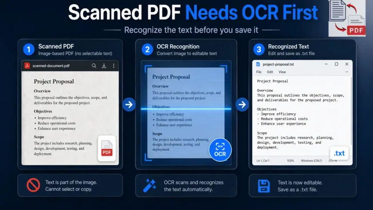 Scanned PDF going through OCR before the recognized text is saved as a text file
