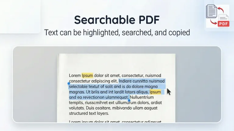 How a searchable PDF contains a real text layer with selectable words and search function