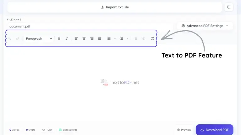 Texttopdfnet text formatting options
