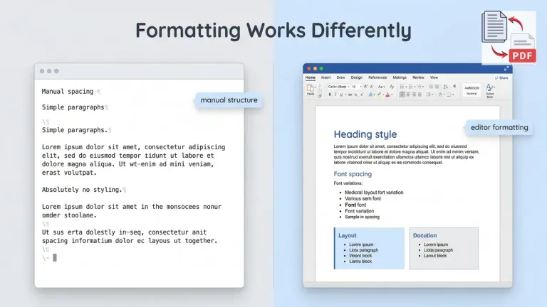 Difference between plain text structure and Word formatting in document layout