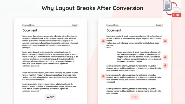 Example showing Word document layout breaking after PDF conversion with spacing and alignment issues
