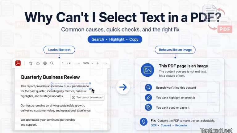 PDF that looks readable on screen but does not allow text selection or copying
