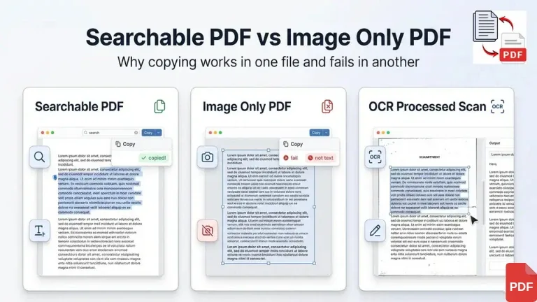 Searchable PDF image only PDF and OCR processed scan with copying behavior differences